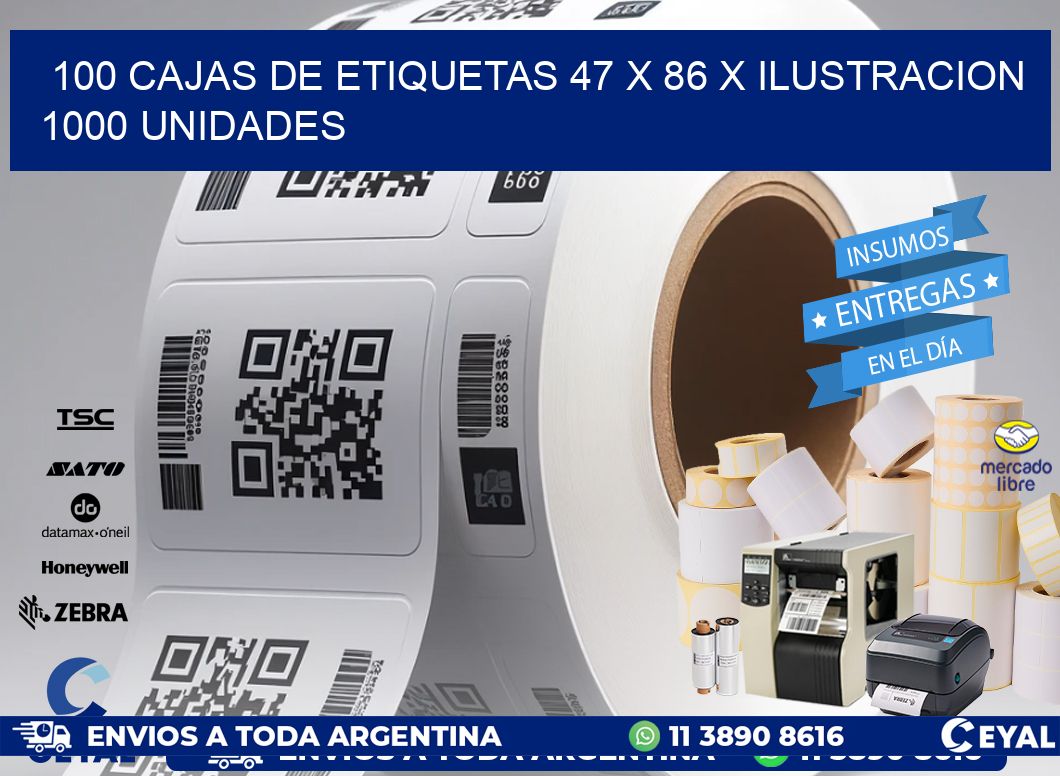 100 CAJAS DE ETIQUETAS 47 x 86 X ILUSTRACION 1000 UNIDADES