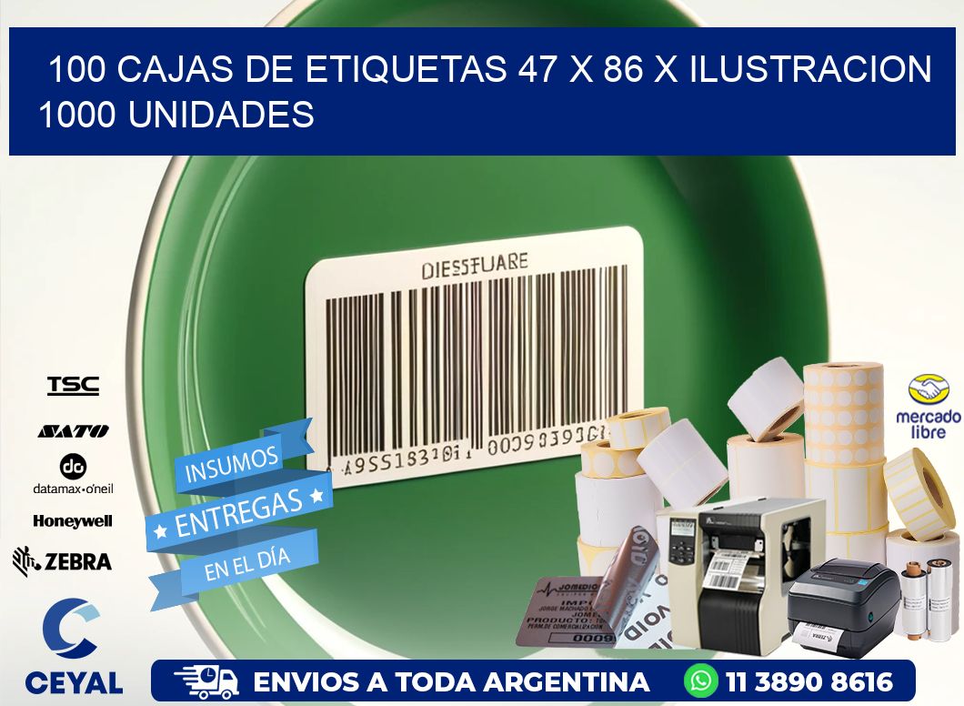 100 CAJAS DE ETIQUETAS 47 x 86 X ILUSTRACION 1000 UNIDADES