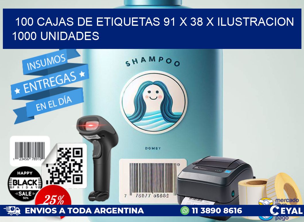 100 CAJAS DE ETIQUETAS 91 x 38 X ILUSTRACION 1000 UNIDADES