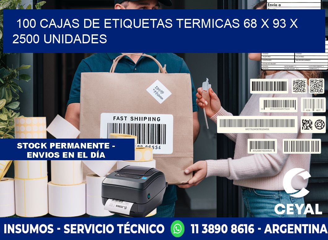 100 CAJAS DE ETIQUETAS TERMICAS 68 x 93 X 2500 UNIDADES