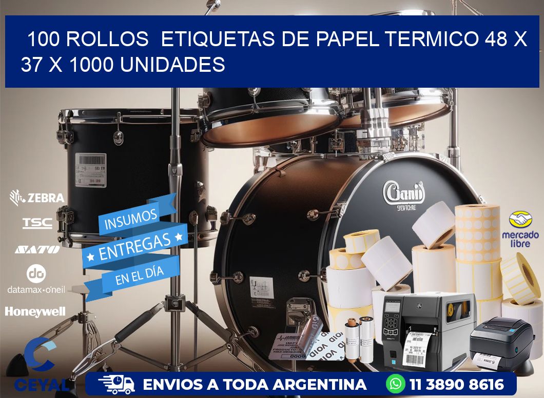 100 ROLLOS  ETIQUETAS DE PAPEL TERMICO 48 x 37 X 1000 UNIDADES