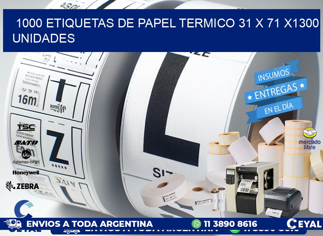 1000 ETIQUETAS DE PAPEL TERMICO 31 x 71 X1300 UNIDADES