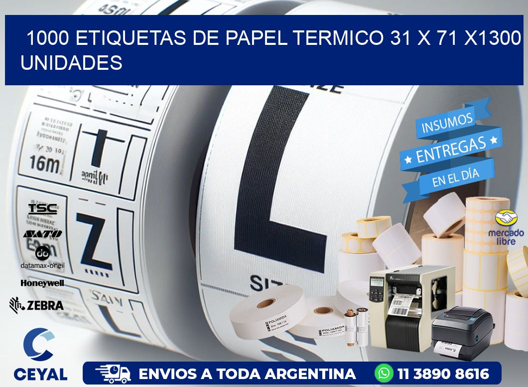 1000 ETIQUETAS DE PAPEL TERMICO 31 x 71 X1300 UNIDADES