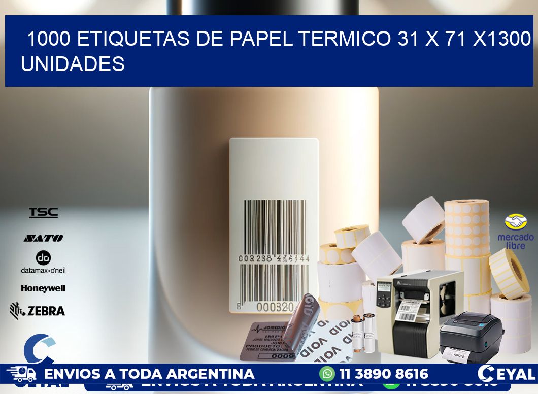 1000 ETIQUETAS DE PAPEL TERMICO 31 x 71 X1300 UNIDADES