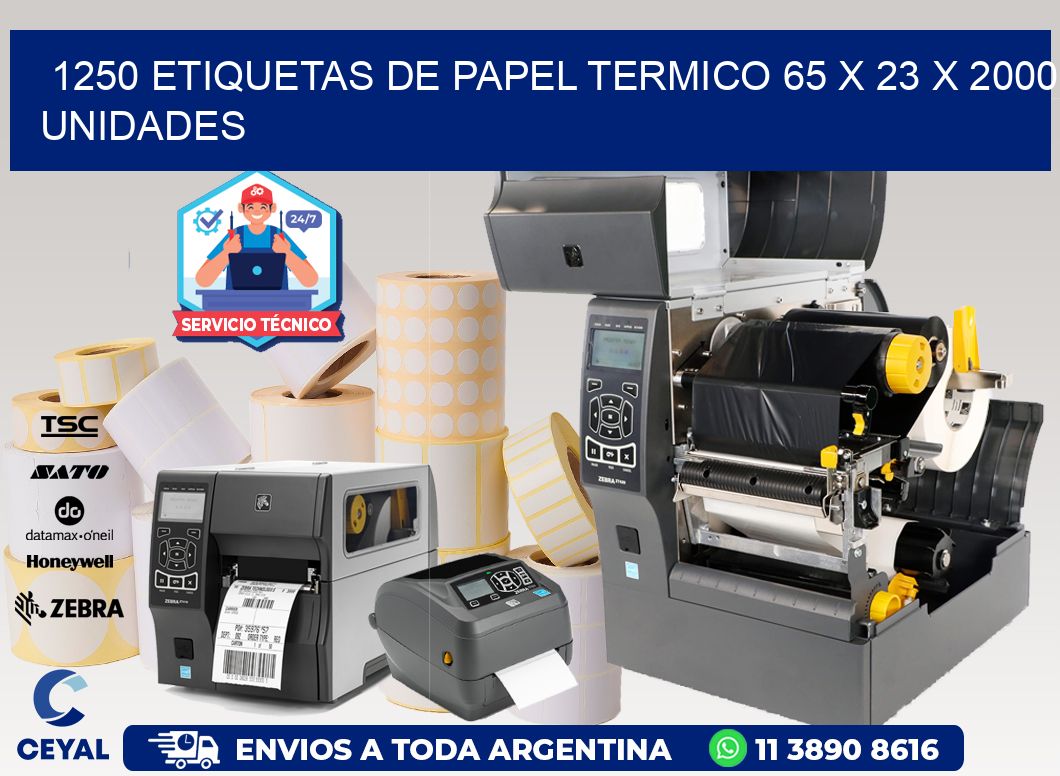 1250 ETIQUETAS DE PAPEL TERMICO 65 x 23 X 2000 UNIDADES