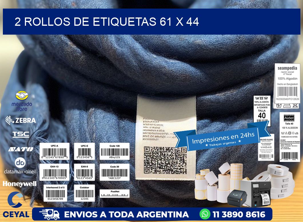 2 ROLLOS DE ETIQUETAS 61 x 44