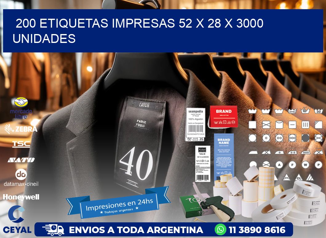 200 ETIQUETAS IMPRESAS 52 x 28 X 3000 UNIDADES