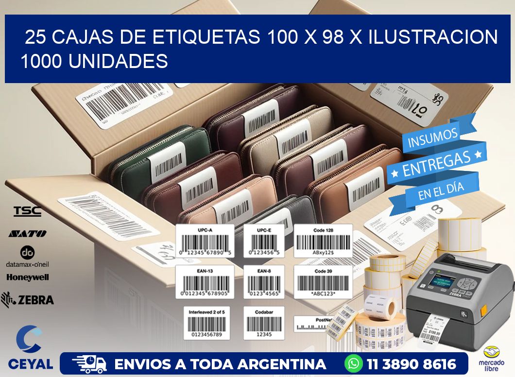 25 CAJAS DE ETIQUETAS 100 x 98 X ILUSTRACION 1000 UNIDADES