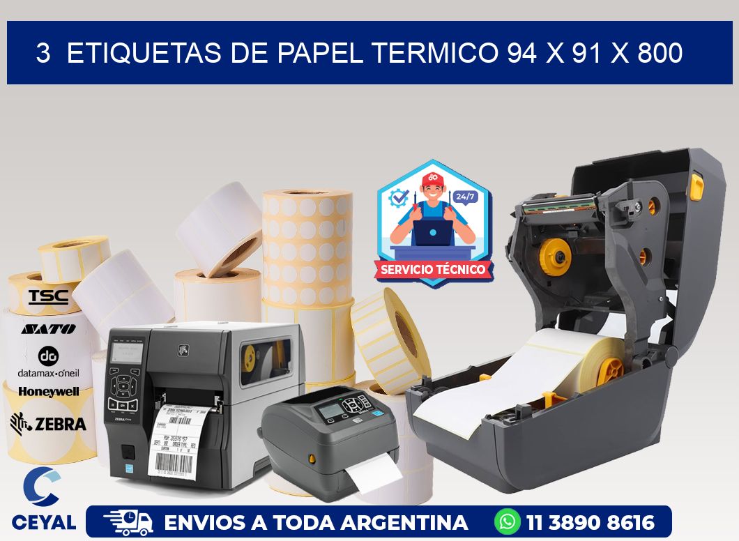 3  ETIQUETAS DE PAPEL TERMICO 94 x 91 X 800