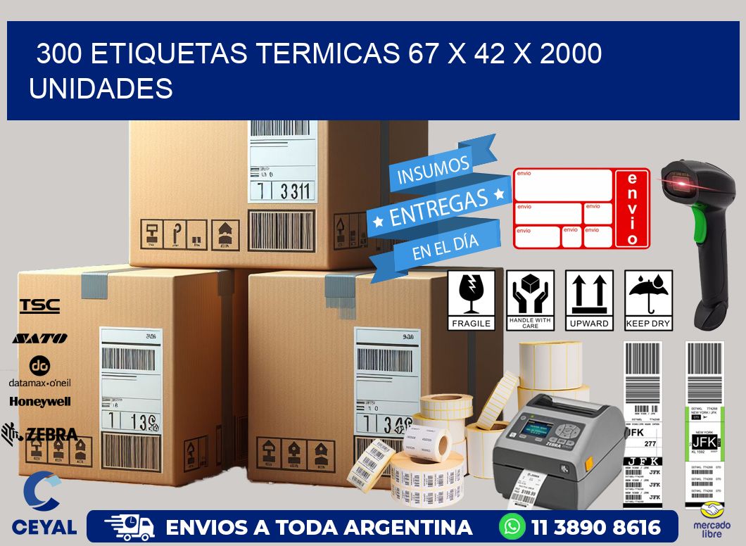 300 ETIQUETAS TERMICAS 67 x 42 X 2000 UNIDADES