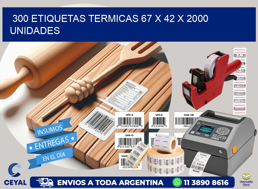 300 ETIQUETAS TERMICAS 67 x 42 X 2000 UNIDADES