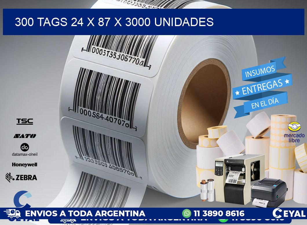 300 TAGS 24 x 87 X 3000 UNIDADES