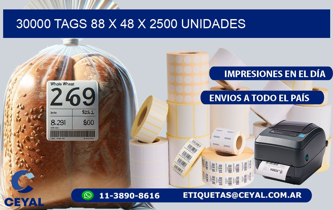 30000 TAGS 88 x 48 X 2500 UNIDADES