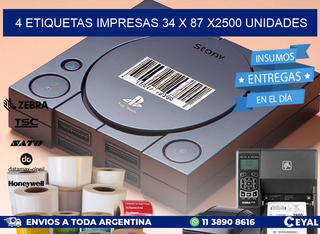 4 ETIQUETAS IMPRESAS 34 x 87 X2500 UNIDADES