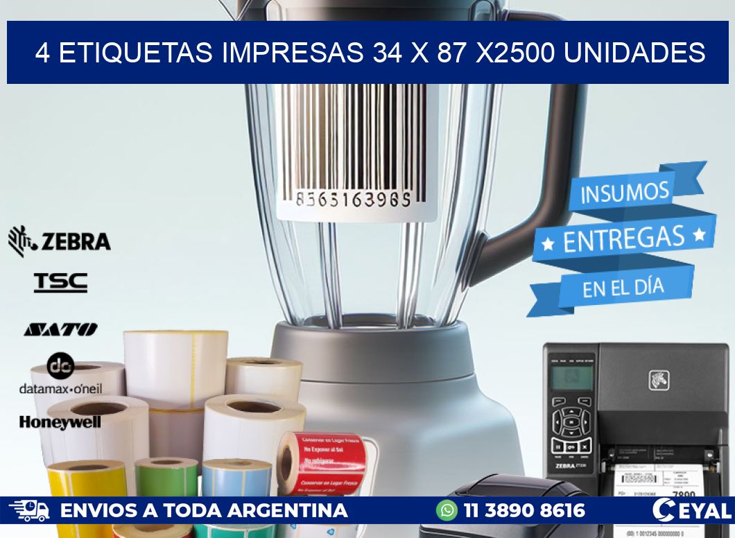 4 ETIQUETAS IMPRESAS 34 x 87 X2500 UNIDADES