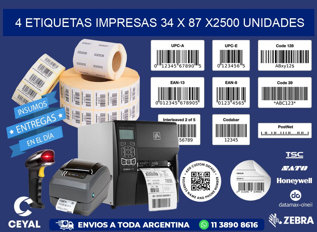 4 ETIQUETAS IMPRESAS 34 x 87 X2500 UNIDADES