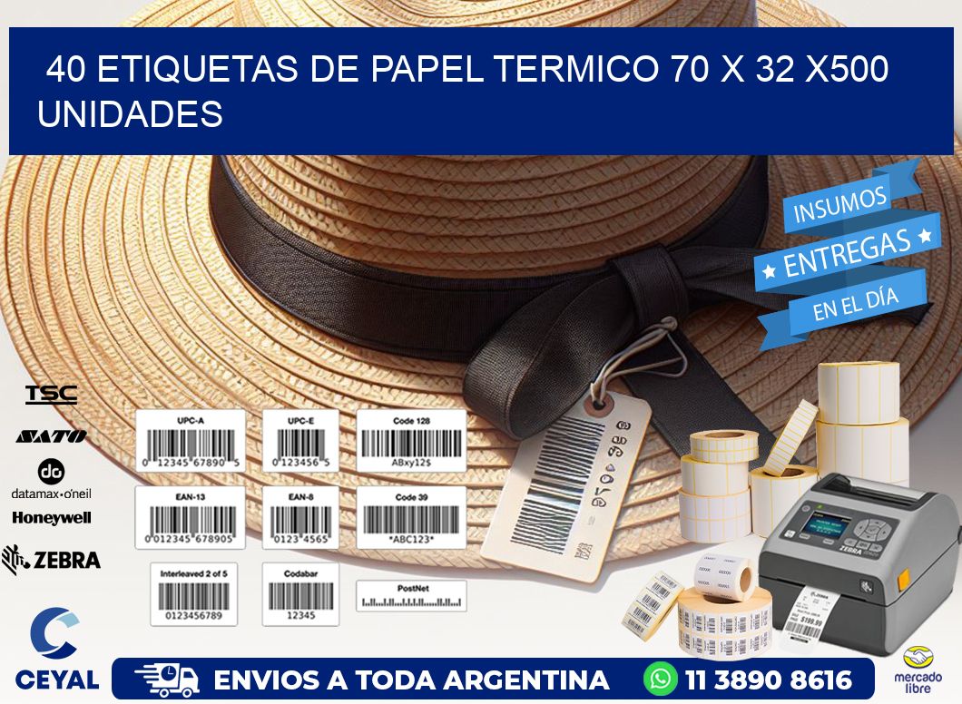 40 ETIQUETAS DE PAPEL TERMICO 70 x 32 x500 UNIDADES