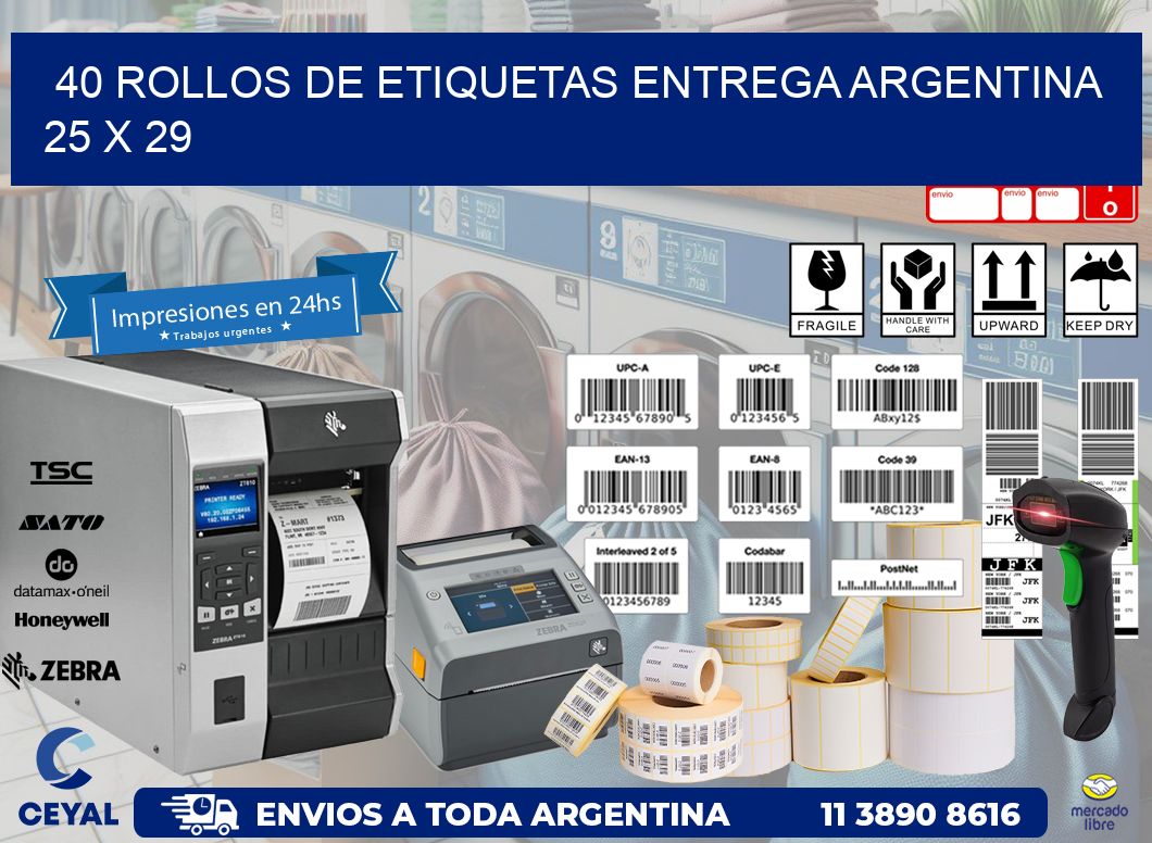 40 ROLLOS DE ETIQUETAS ENTREGA ARGENTINA 25 x 29