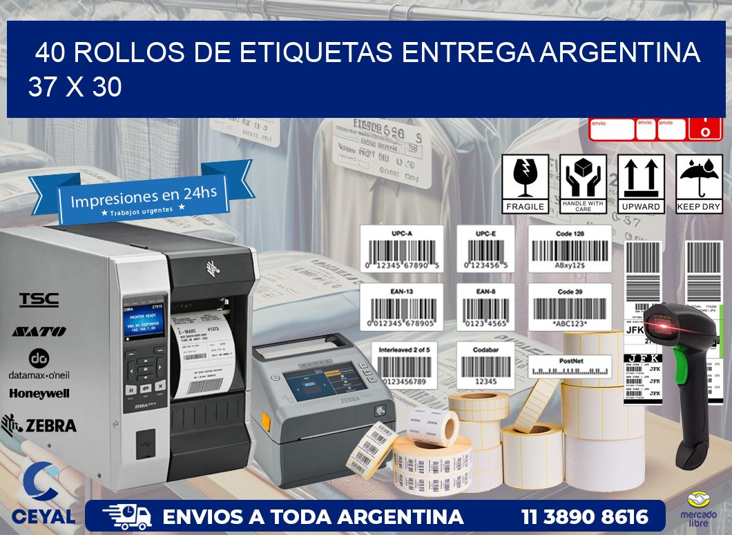 40 ROLLOS DE ETIQUETAS ENTREGA ARGENTINA 37 x 30