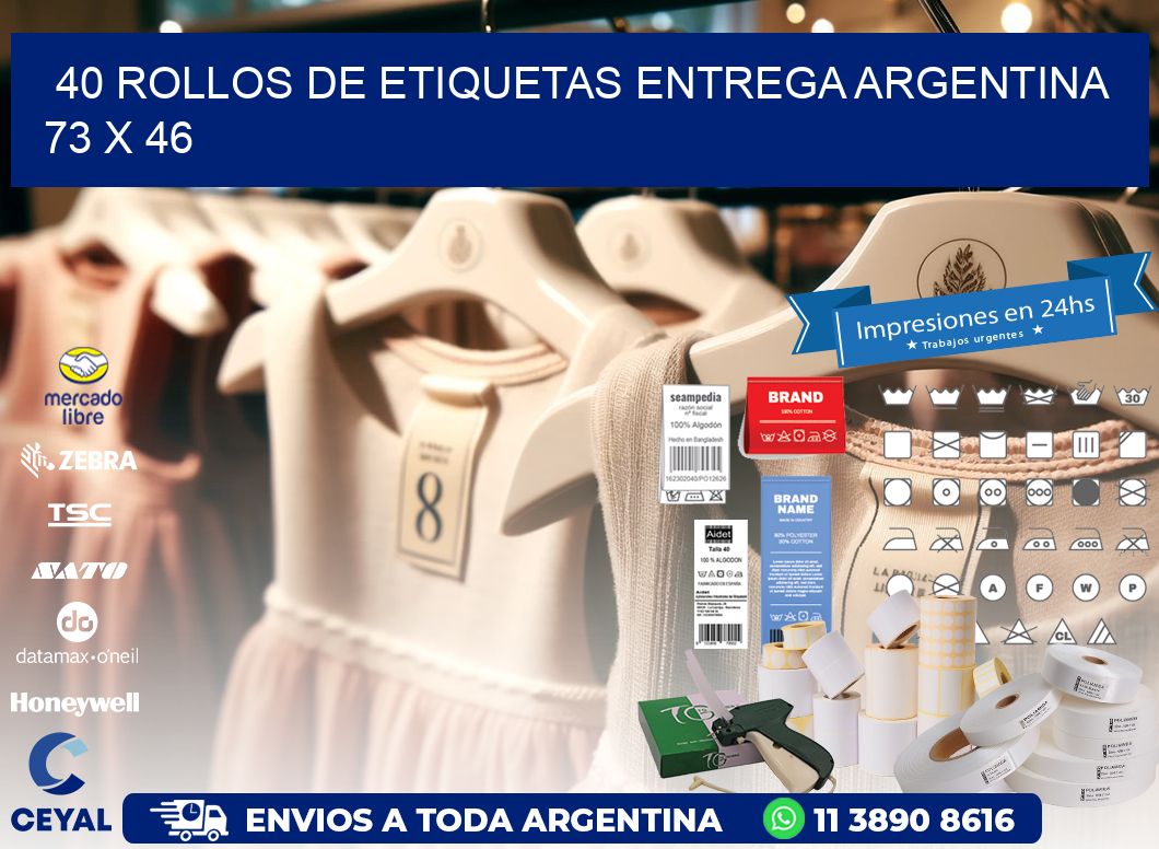 40 ROLLOS DE ETIQUETAS ENTREGA ARGENTINA 73 x 46