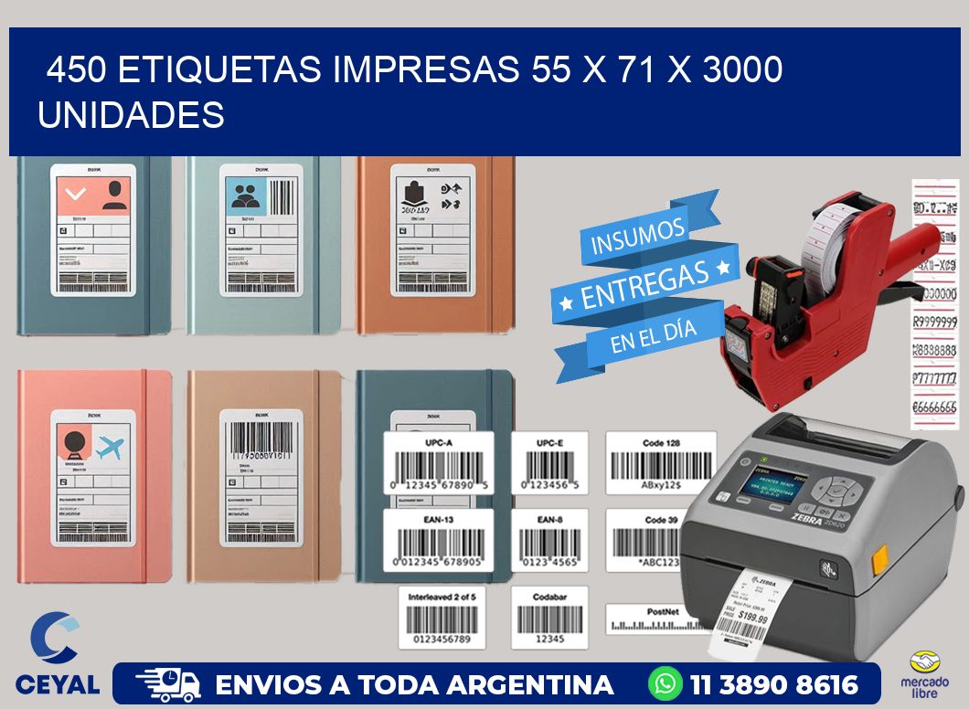 450 ETIQUETAS IMPRESAS 55 x 71 X 3000 UNIDADES