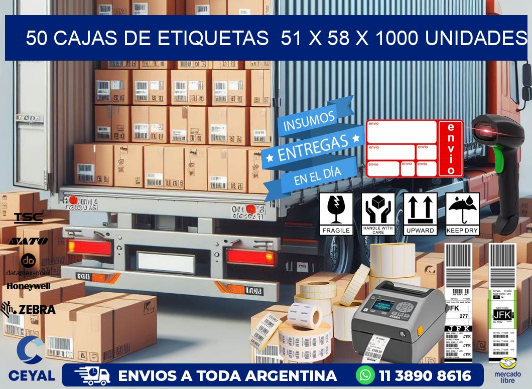 50 CAJAS DE ETIQUETAS  51 x 58 X 1000 UNIDADES