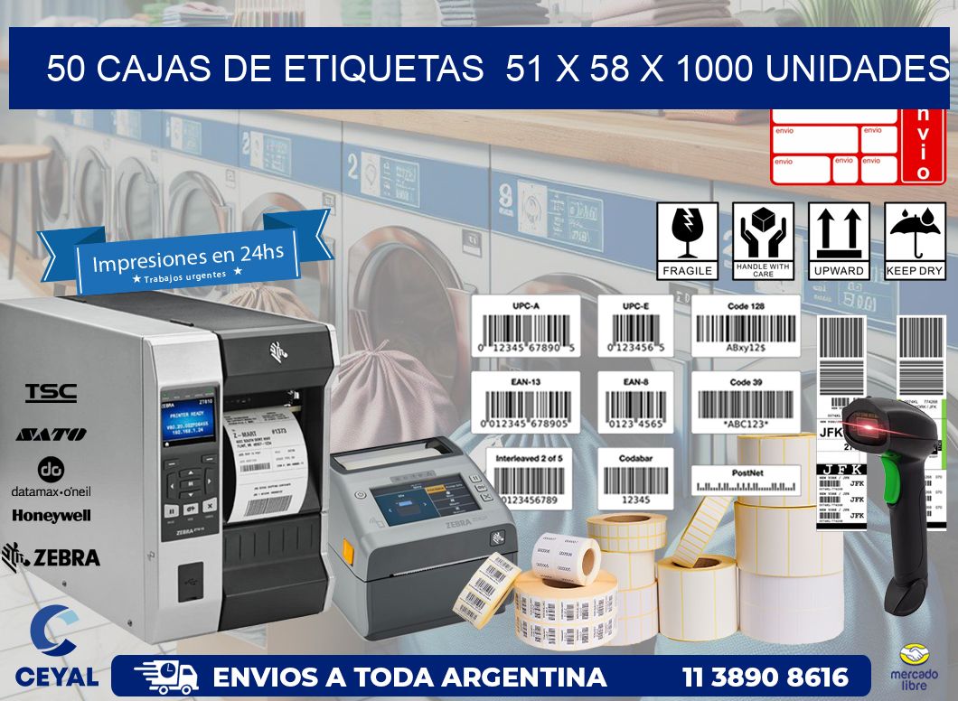 50 CAJAS DE ETIQUETAS  51 x 58 X 1000 UNIDADES