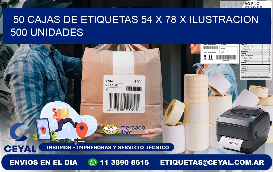 50 CAJAS DE ETIQUETAS 54 x 78 X ILUSTRACION 500 UNIDADES