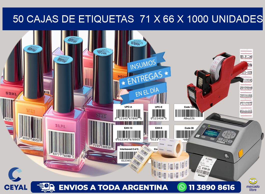 50 CAJAS DE ETIQUETAS  71 x 66 X 1000 UNIDADES