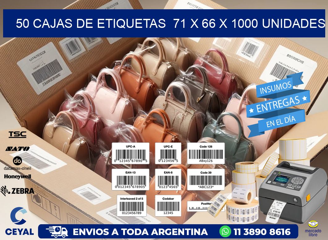 50 CAJAS DE ETIQUETAS  71 x 66 X 1000 UNIDADES