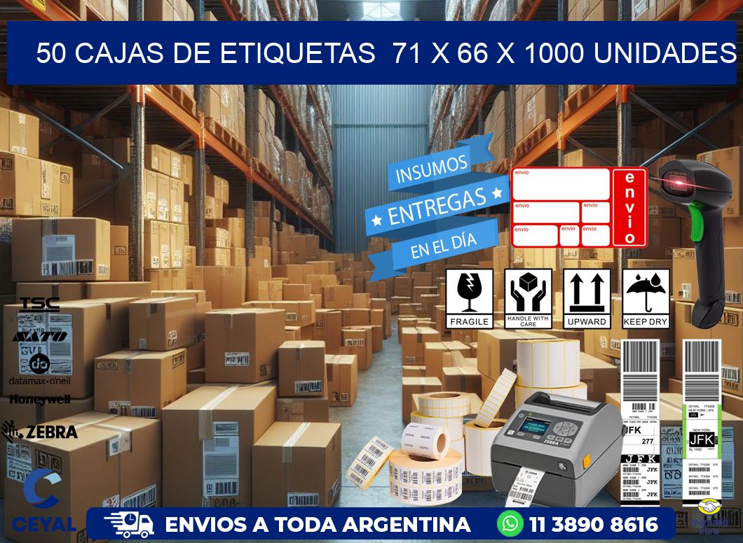 50 CAJAS DE ETIQUETAS  71 x 66 X 1000 UNIDADES