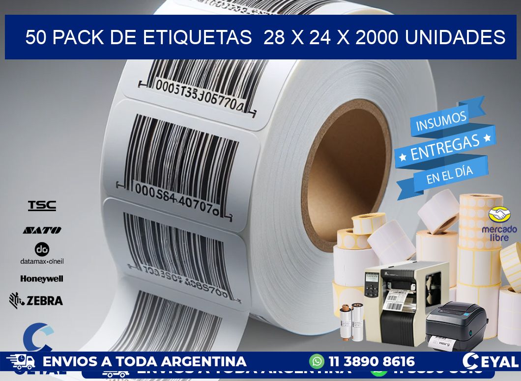 50 PACK DE ETIQUETAS  28 x 24 X 2000 UNIDADES