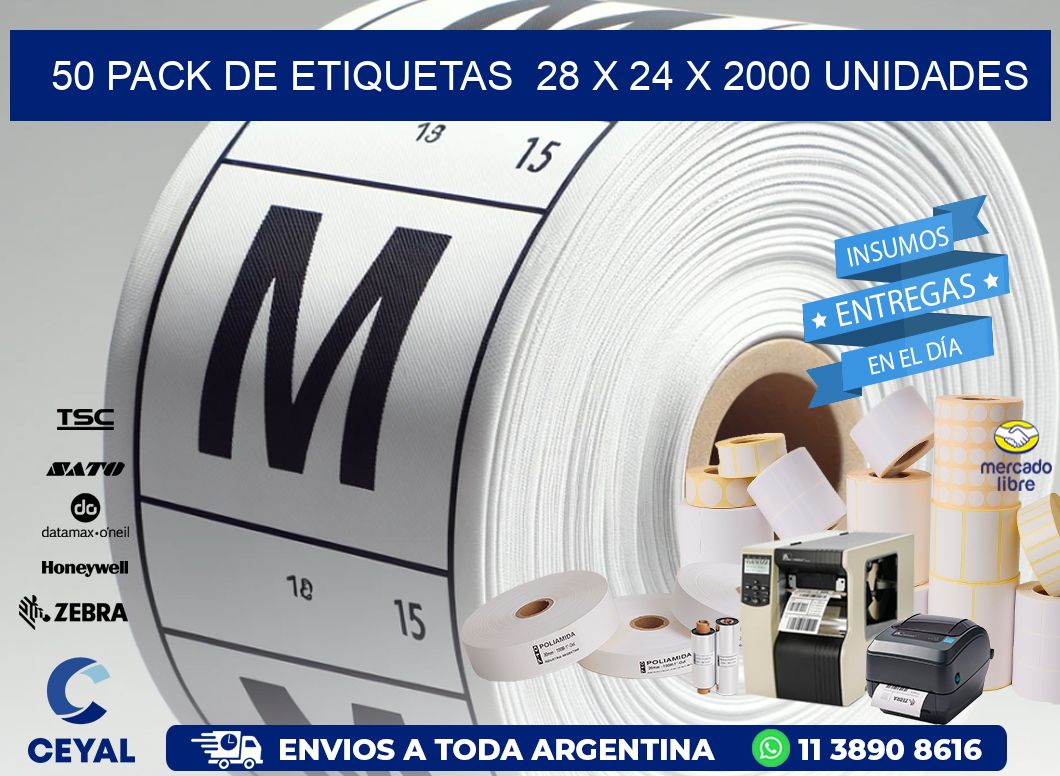 50 PACK DE ETIQUETAS  28 x 24 X 2000 UNIDADES