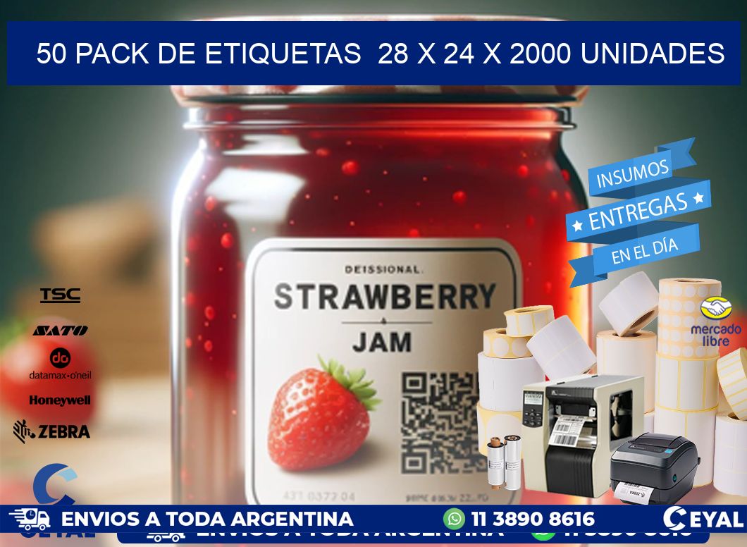 50 PACK DE ETIQUETAS  28 x 24 X 2000 UNIDADES