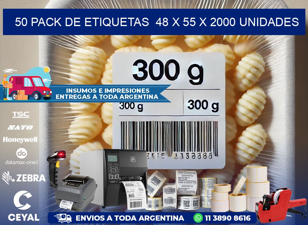 50 PACK DE ETIQUETAS  48 x 55 X 2000 UNIDADES