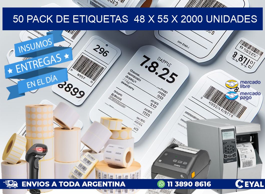 50 PACK DE ETIQUETAS  48 x 55 X 2000 UNIDADES