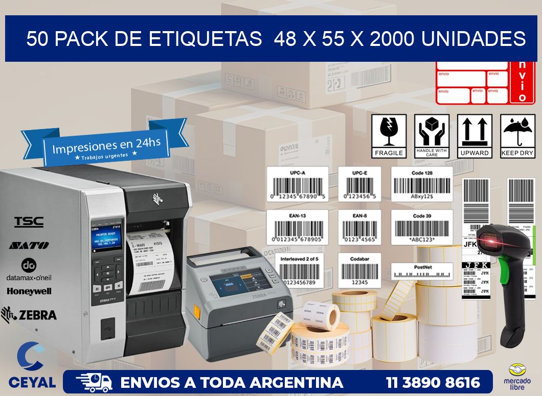 50 PACK DE ETIQUETAS  48 x 55 X 2000 UNIDADES