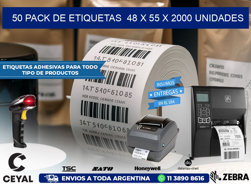 50 PACK DE ETIQUETAS  48 x 55 X 2000 UNIDADES