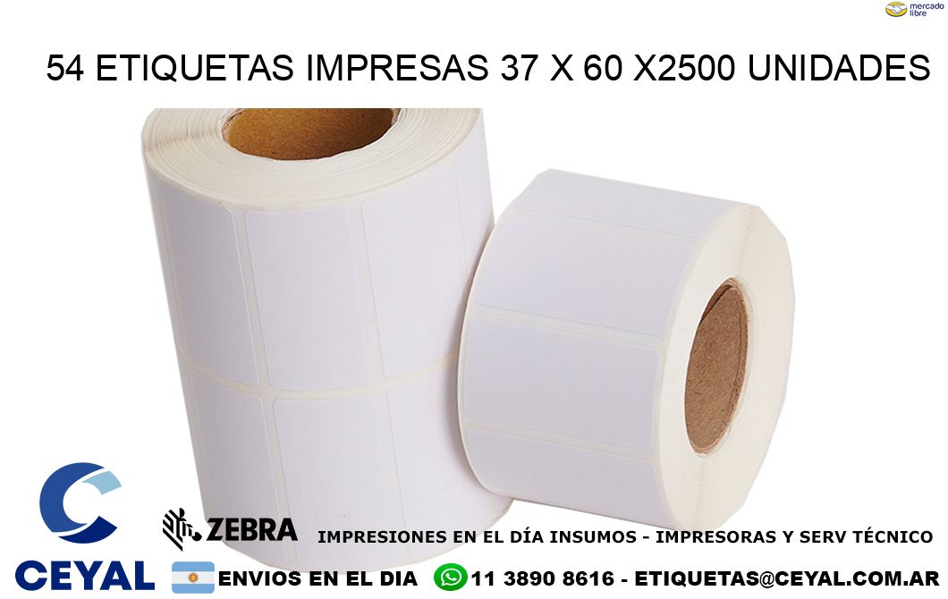 54 ETIQUETAS IMPRESAS 37 x 60 X2500 UNIDADES