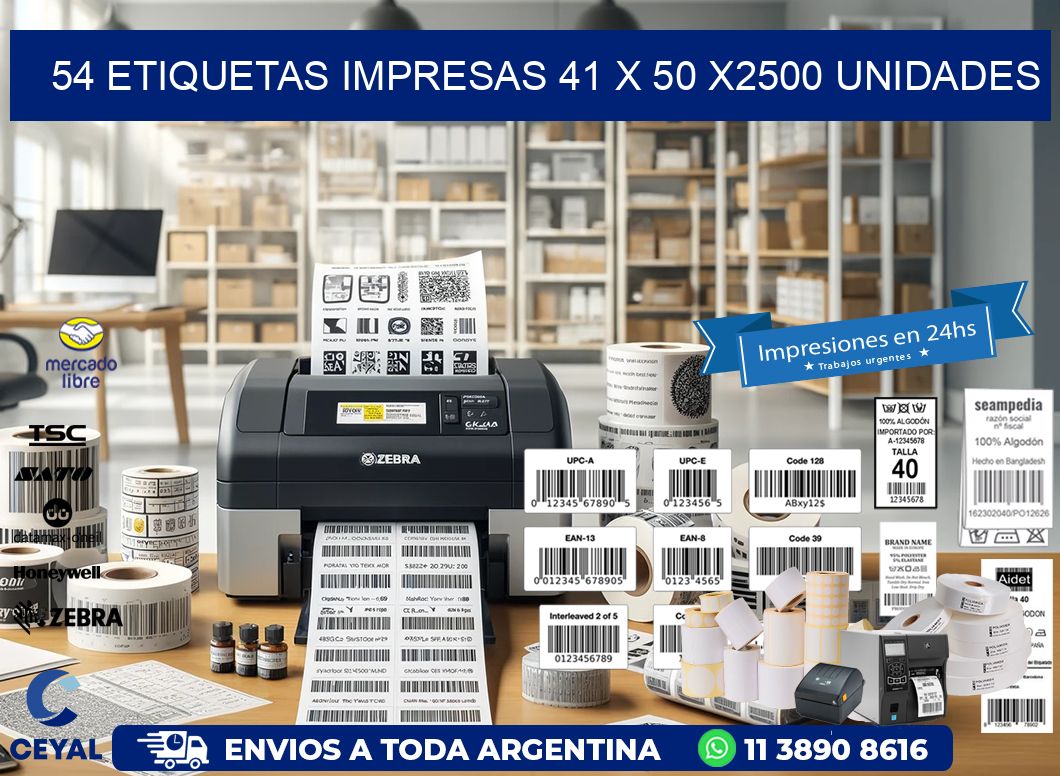 54 ETIQUETAS IMPRESAS 41 x 50 X2500 UNIDADES