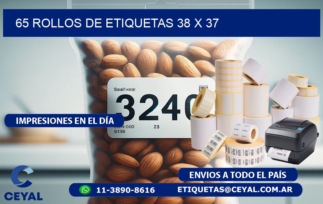 65 ROLLOS DE ETIQUETAS 38 x 37