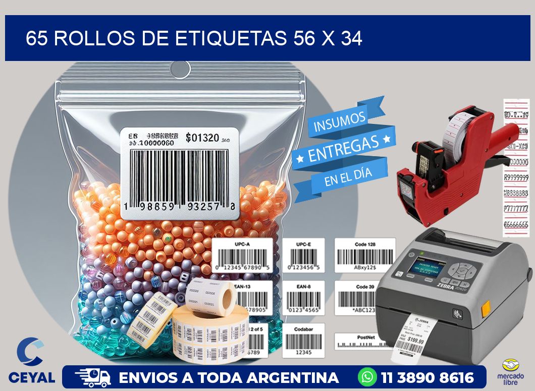 65 ROLLOS DE ETIQUETAS 56 x 34