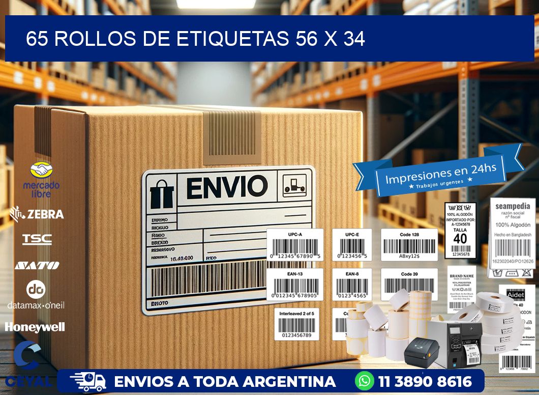 65 ROLLOS DE ETIQUETAS 56 x 34