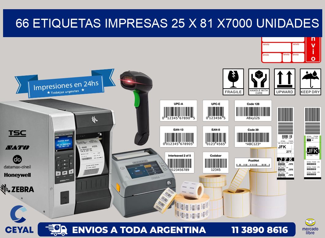 66 ETIQUETAS IMPRESAS 25 x 81 X7000 UNIDADES