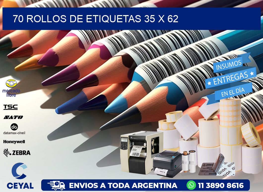 70 ROLLOS DE ETIQUETAS 35 x 62