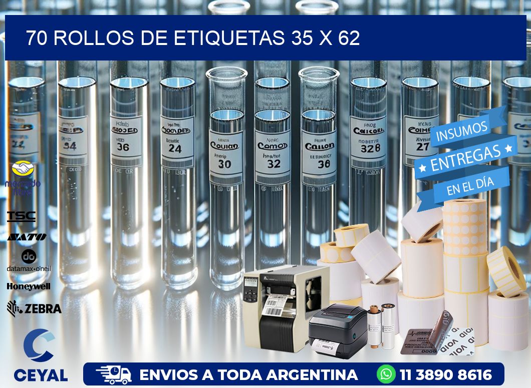 70 ROLLOS DE ETIQUETAS 35 x 62