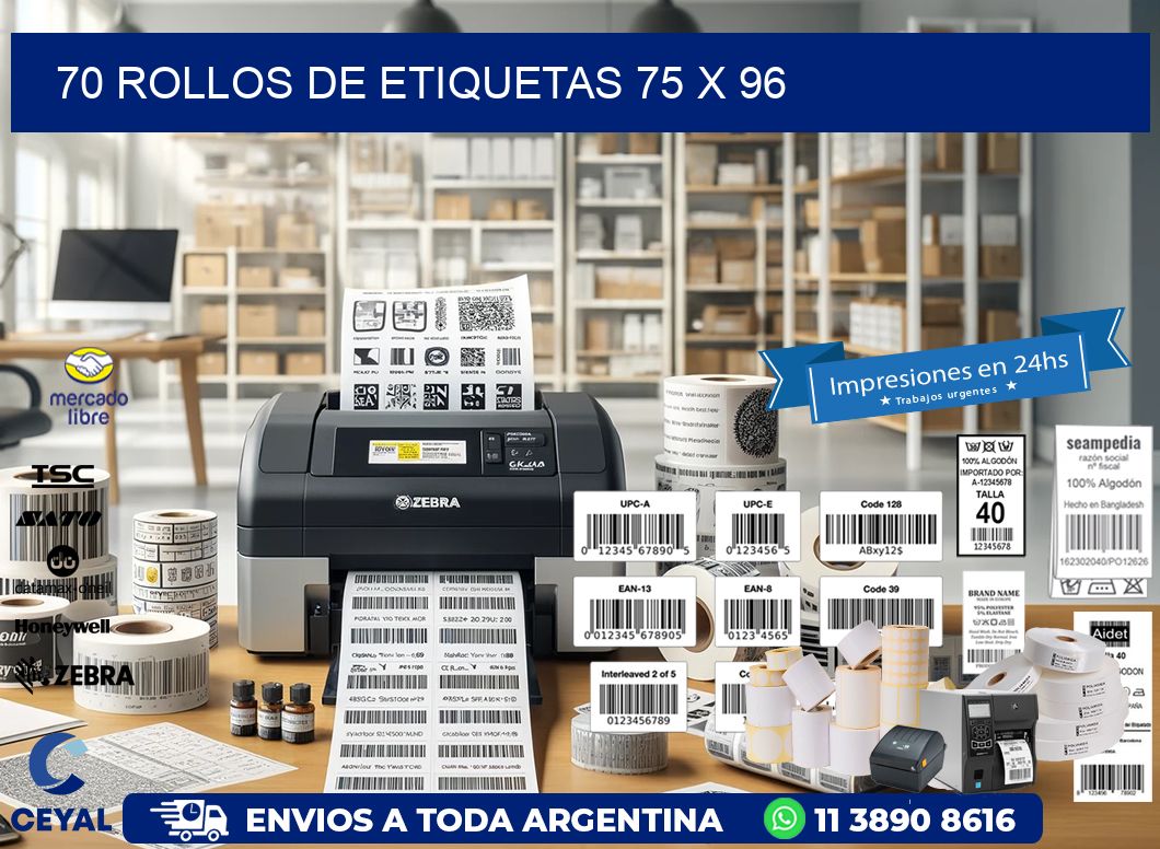 70 ROLLOS DE ETIQUETAS 75 x 96