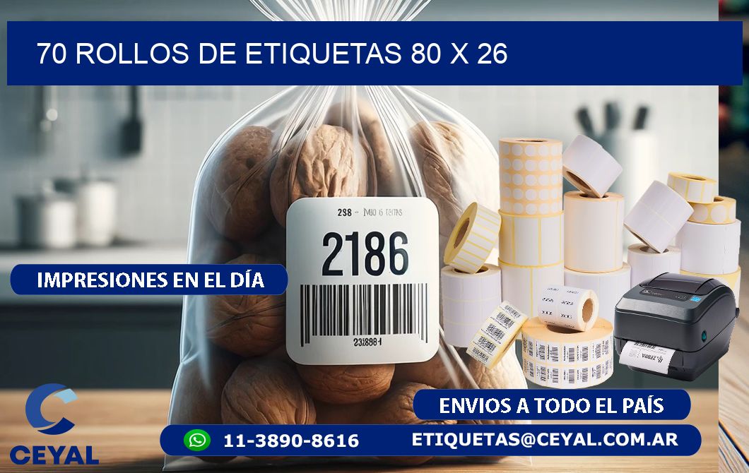 70 ROLLOS DE ETIQUETAS 80 x 26