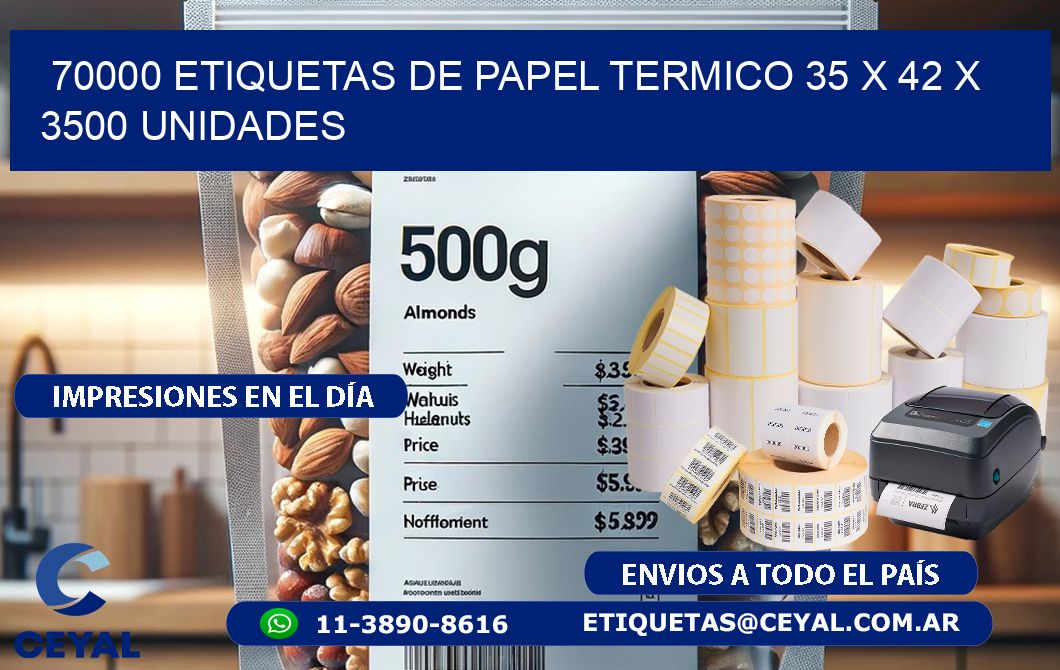 70000 ETIQUETAS DE PAPEL TERMICO 35 x 42 X 3500 UNIDADES