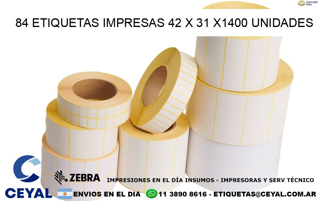 84 ETIQUETAS IMPRESAS 42 x 31 X1400 UNIDADES